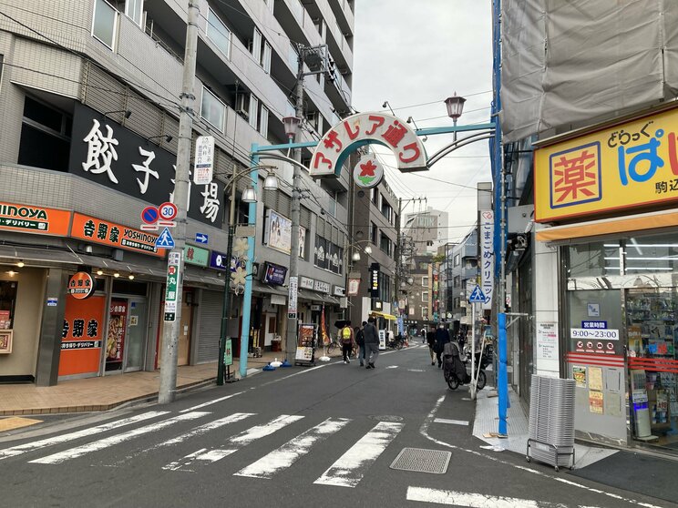 駒込駅前にある街の代表的な商店街「アザレア通り商店街」（撮影／集英社オンライン）