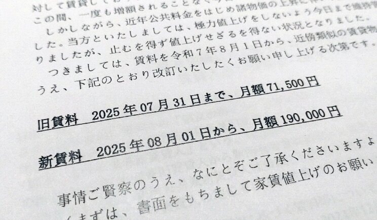 家賃値上げの通知書