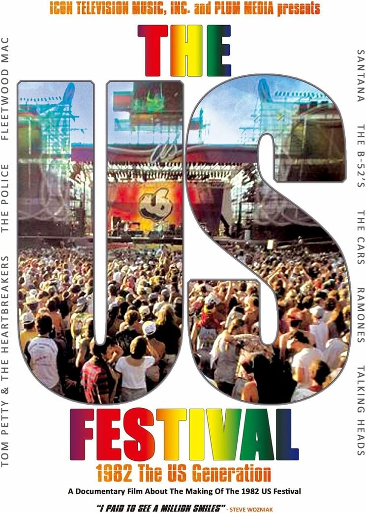 『USジェネレーション：メイキング・オブ・USフェスティヴァル1982』（Sony Music）のDVDジャケット。ステージ幅100Ｍ、照明500個、消費電力30万W、仮設トイレ1800個という、度肝を抜くスケールのフェスだった