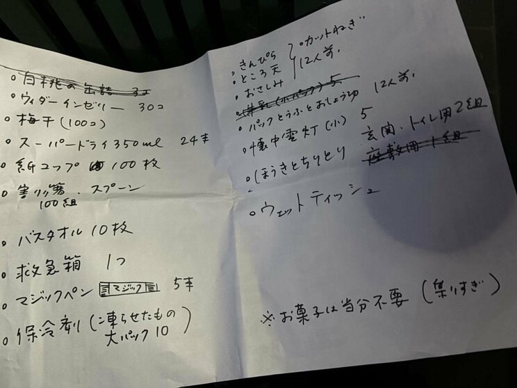 震災直後に必要とされていた「物資」（※こちらの避難所への物資はすでに集まっています）