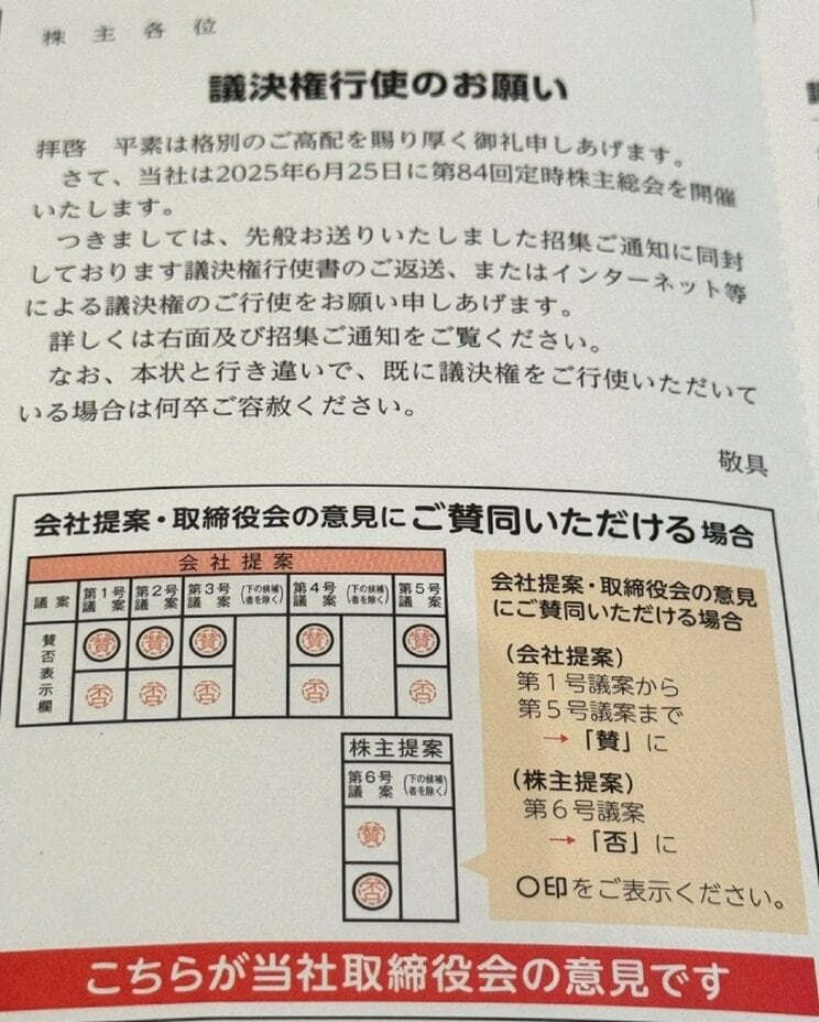 株主に送られてきたはがき