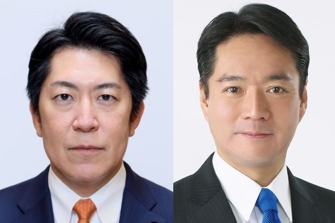 高市内閣で官房副長官を務める佐藤啓氏（左）と尾崎正直氏氏（右）
