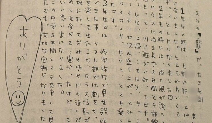 中学時代の卒業文集（知人提供）