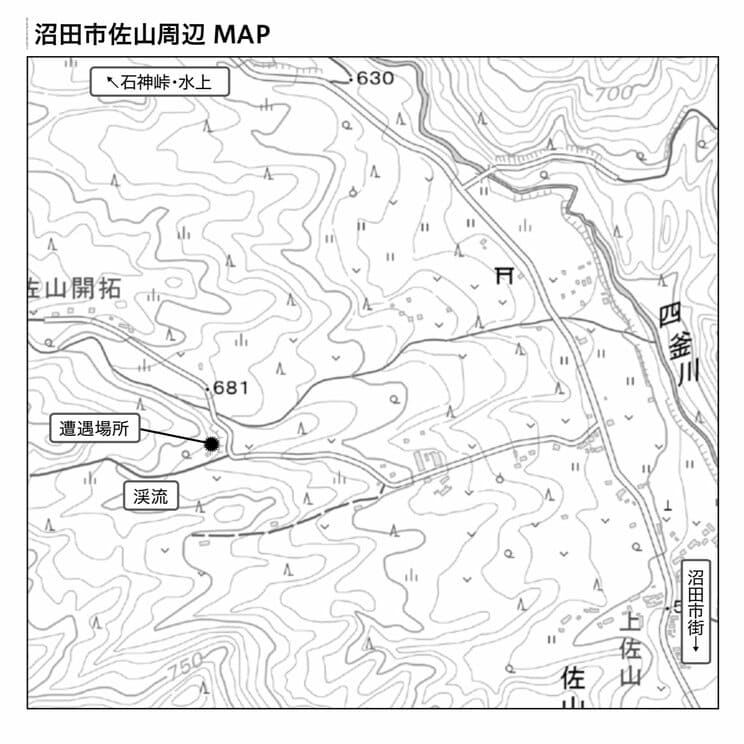 沼田市佐山周辺MAP（『ドキュメント　クマから逃げのびた人々』より）
