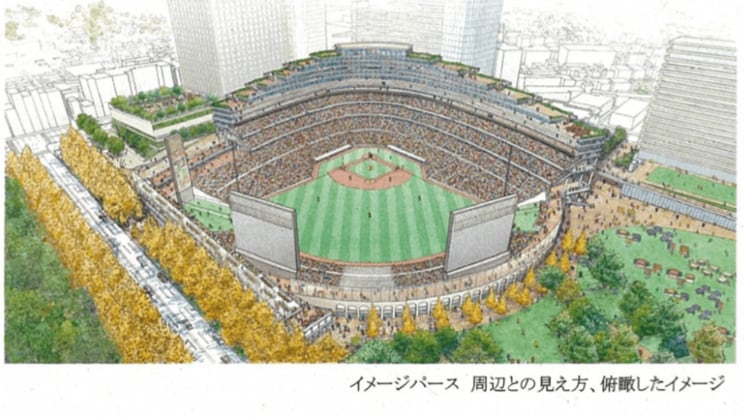 なぜか照明塔とバックスクリーンのない新神宮球場の完成予想図出典：開示文書 公園まちづくり計画提案書（2020年2月18日提出）「A-10地区_公園まちづくり用企画提案素案」P44