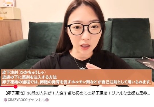 皮下注射について説明するCRAZY COCOさん（本人YouTubeチャンネルより）