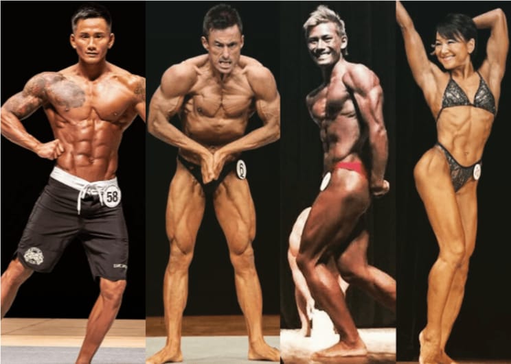 全員が大会での優勝経験を持つ「筋肉一家」。左から、次男の雄史さん、夫の勝実さん、長男の智矢さん、みゆきさん