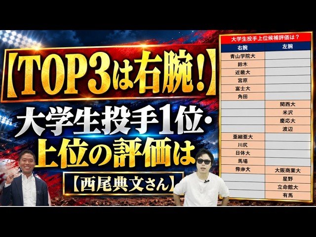 大学生投手1位の上位評価（画像／YouTube「サラリーマンスカウト ドラフト候補図鑑」より）