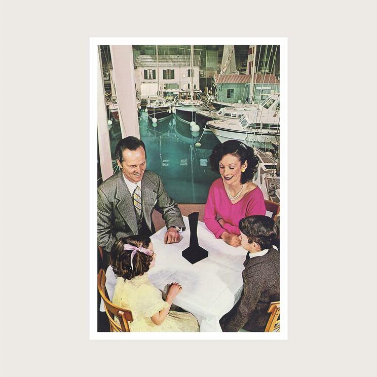 2005年5月25日発売Led Zeppelinの『PRESENCE / プレゼンス』（WANER MUSIC JAPAN）のジャケット写真。「テーブルの上にオブジェのようなものがのっている。でも実はオブジェではなくて、ブラックホールのような虚無の空間なんだ。非常にバワフルで、誇りに思える作品だ」(ストーム・トーガソン)