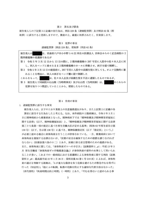 実際の告発状　筆者提供