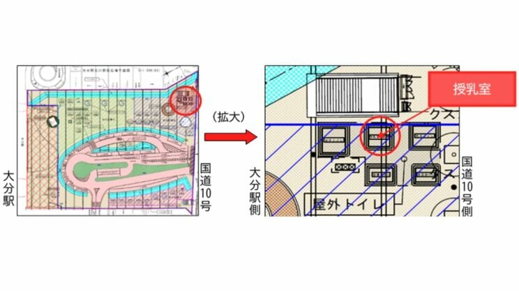 今回の騒動があった大分駅前広場の授乳室（※）