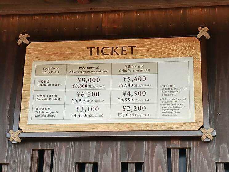 「国内客」と「海外客」で異なる入場料金を設定しているジャングリア沖縄の料金表（写真／来園者提供）