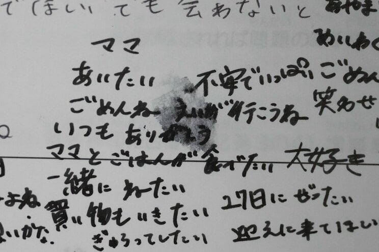 るなさんが勾留中に書いた被疑者ノート。涙で文字がにじんでいる（写真／遺族提供）