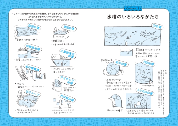 近年の水族館は、水槽の形もさまざまだ。生きものだけではなく、その展示の仕方も含めて楽しめる空間になっている　©なんかの菌／集英社インターナショナル