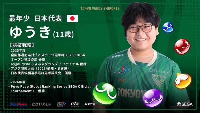 ゆうき選手の競技実績（写真／東京ヴェルディeスポーツ）