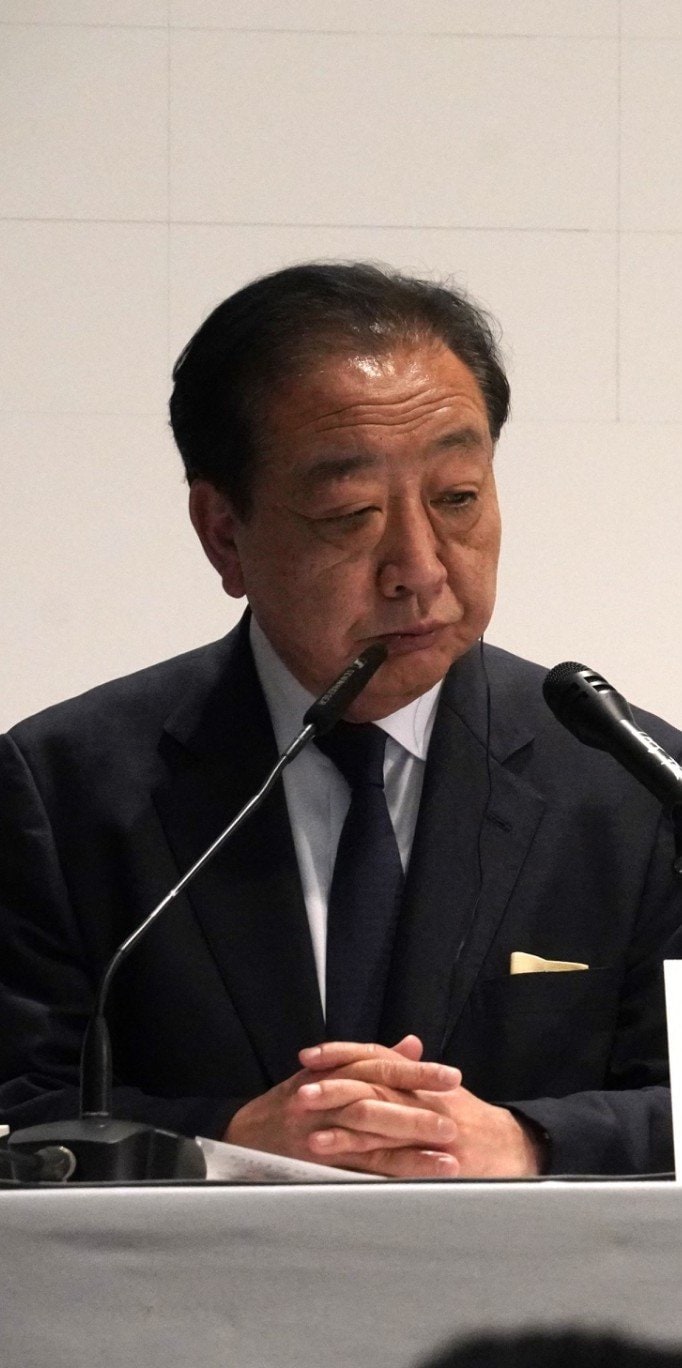 記者会見をする野田佳彦共同代表（撮影／集英社オンライン）