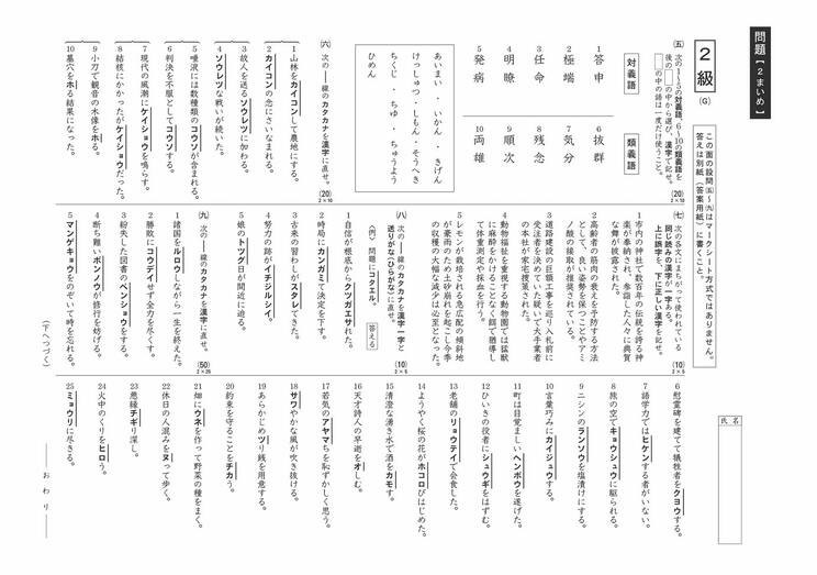 漢検では多様な書き問題が出題されている