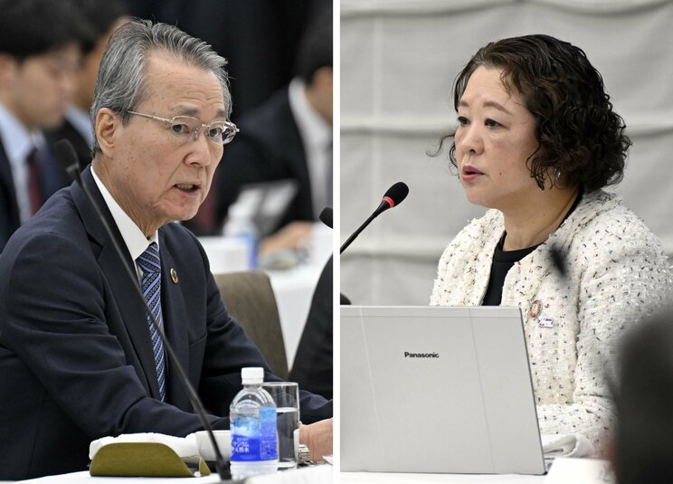 春闘が始まり会談する経団連の筒井義信会長（左）と連合の芳野友子会長（写真／共同通信社）