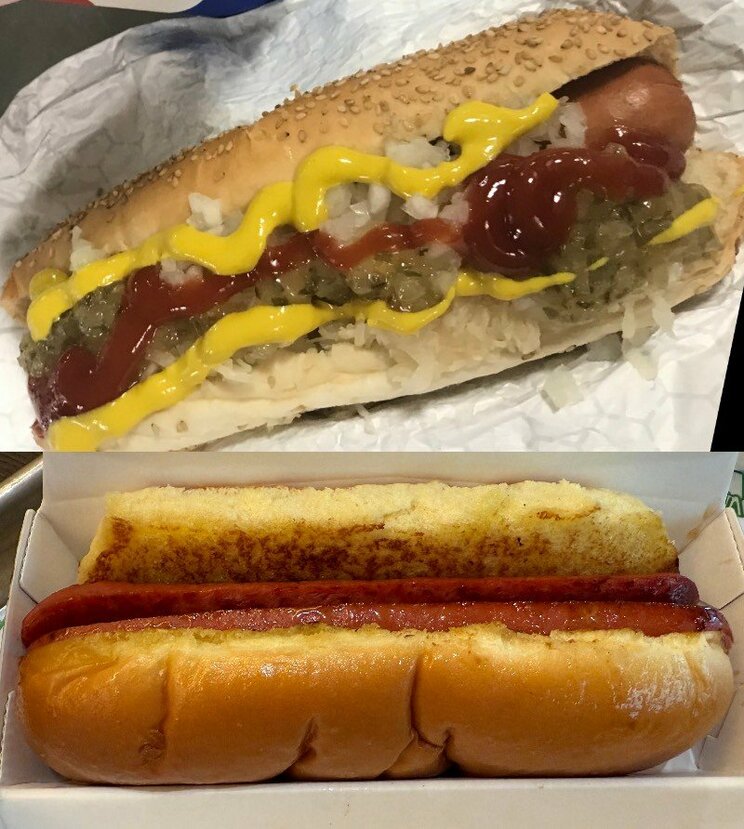 上からコストコ、シェイクシャックのホットドッグ。本場式の開き方をしている（撮影／集英社オンライン編集部）