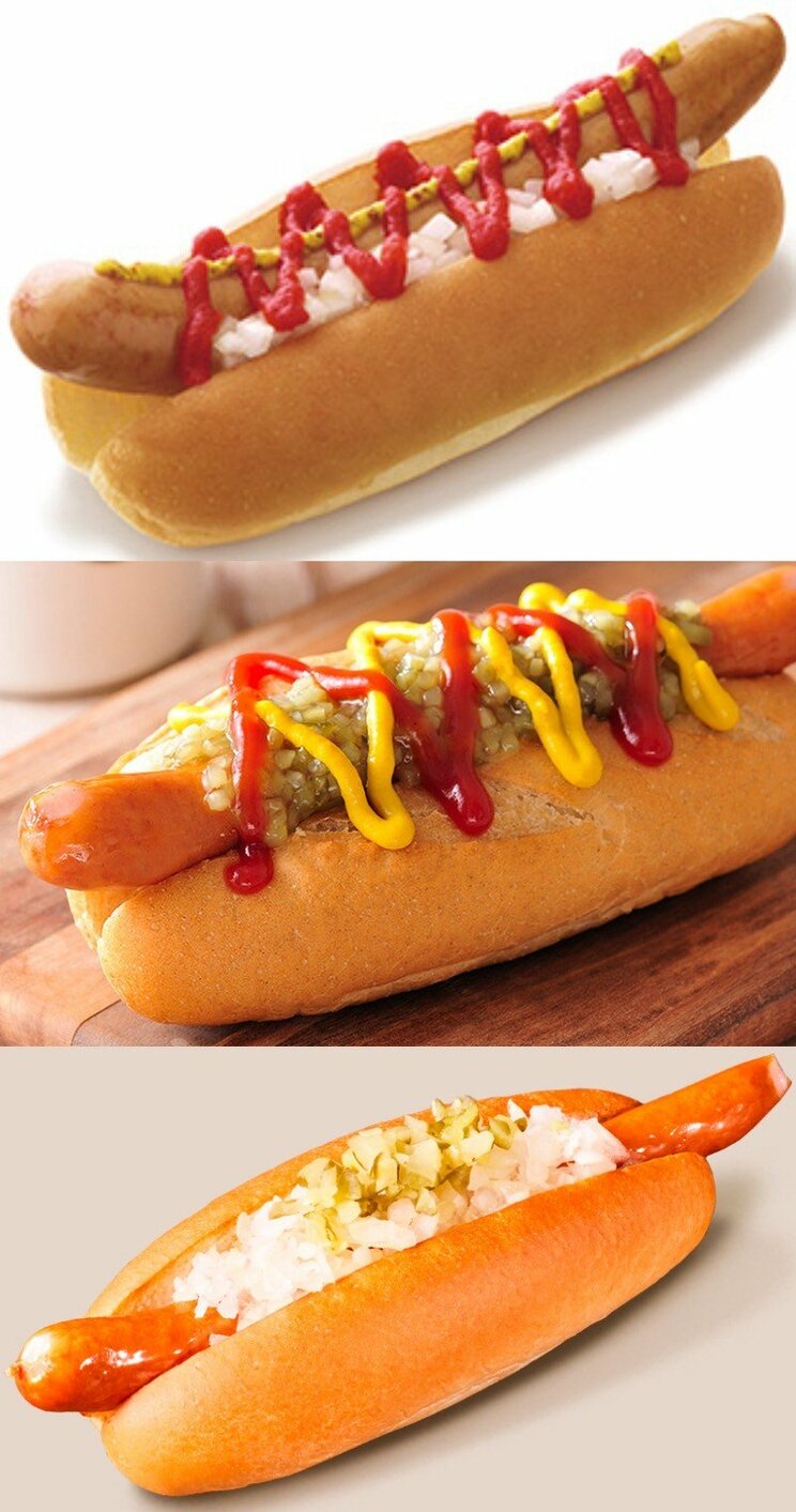 上からモスバーガー、タリーズコーヒー、フレッシュネスバーガーのホットドッグ（各社公式HPより）