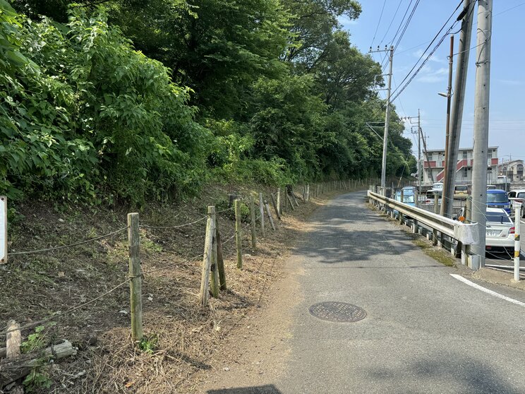 右手の駐車場がかつてアメリカ村があった場所。左手は狭山稲荷山公園