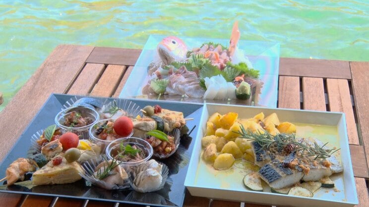 デリバリーサービス「Ohitsu」のメニューには、地元の野菜や船長が釣った新鮮な魚が使われる