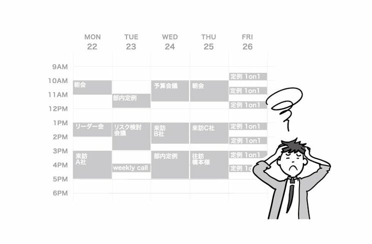 上長が安心するために会議が開かれ、参加者の時間を消費している意識が低い（イラスト／『人が壊れるマネジメント』より）