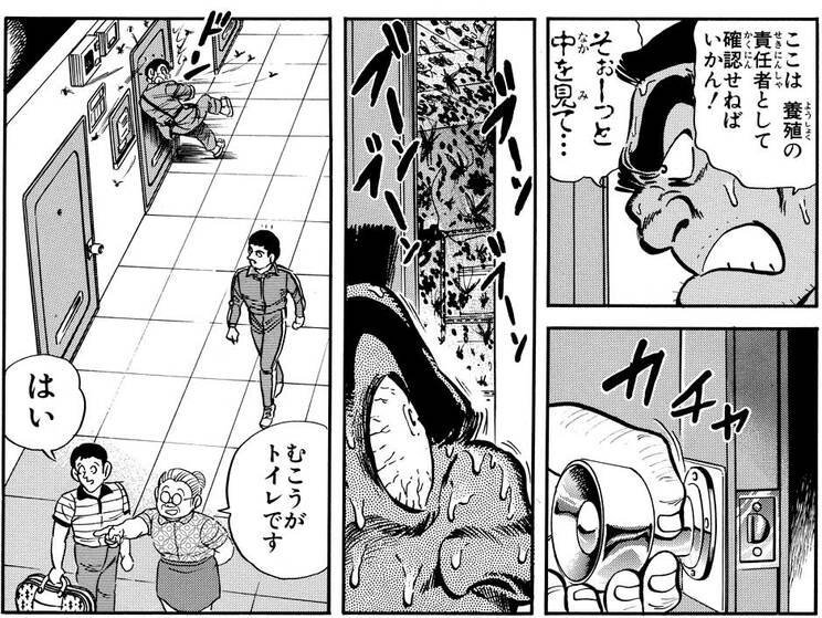 「ゴキブリ大行進！の巻」より。両さんは、すっかり放置していた養殖部屋を訪れる。すると、恐るべき惨劇が……