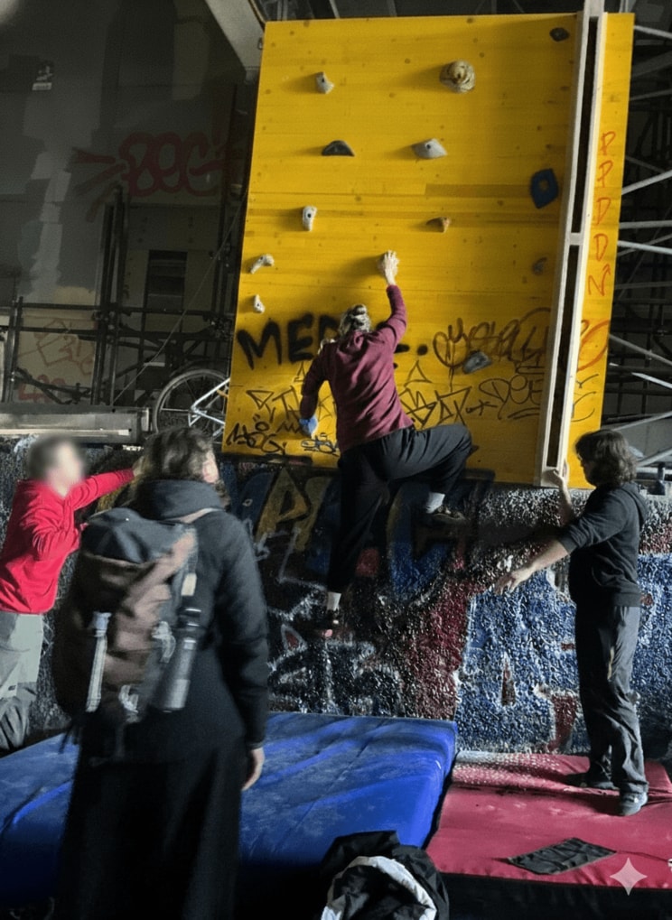 ボルダリングを楽しむ若者たち