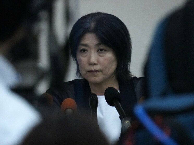 7月31日、記者会見で辞任の意志を撤回した田久保眞紀市長（撮影／集英社オンライン）