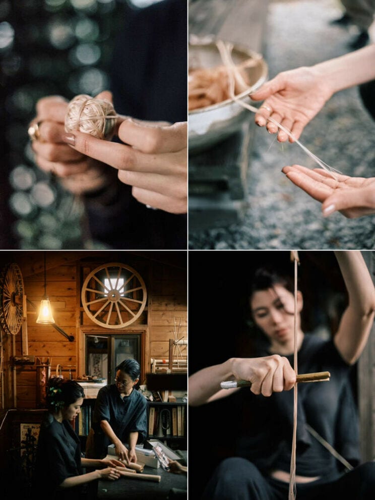 沖縄で糸作りから芭蕉布を織られている大城あやさんと森さん　PH:Takahiro Iino