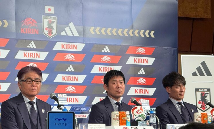 15日に行われた記者会見での森保監督　写真／ミムラユウスケ