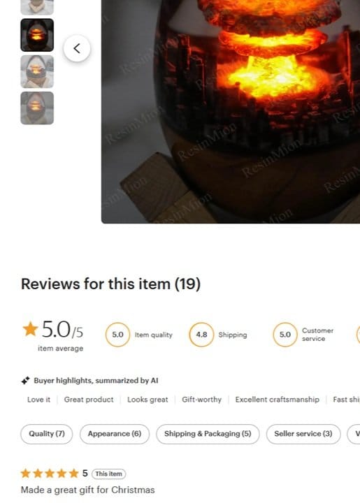 高評価のコメントには「クリスマスに素晴らしい贈り物になった」との言葉も（Etsyより）