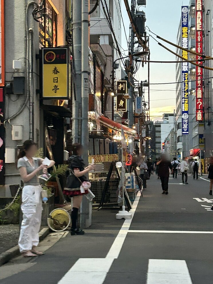 客引きをするメイドたち(編集部撮影)