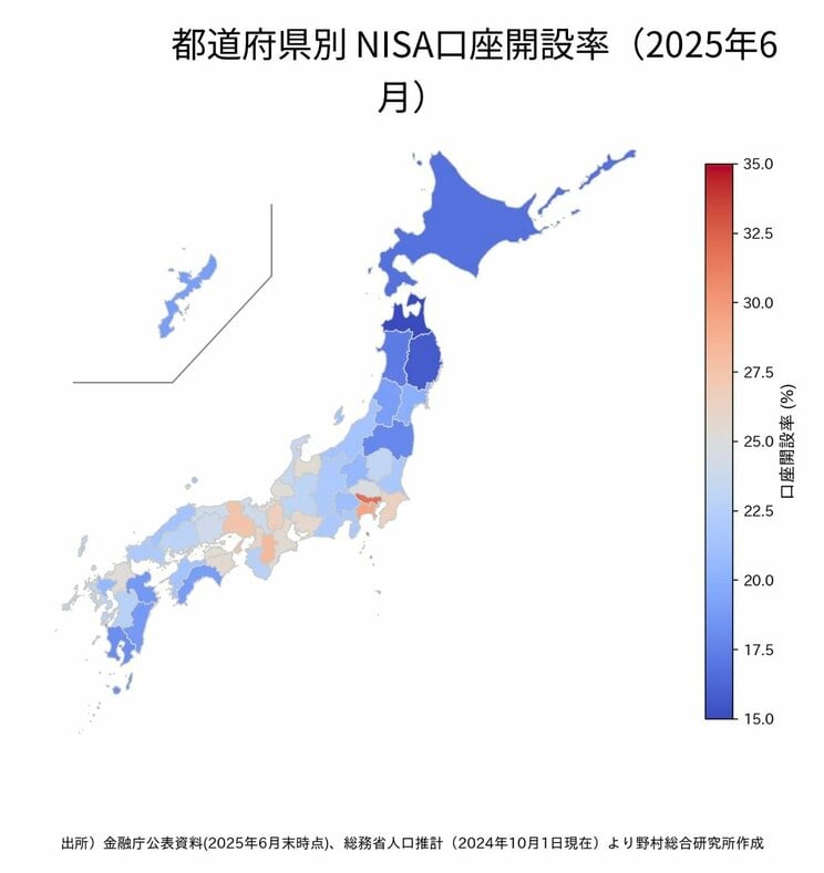 金融庁公表資料（2025年6月末時点）、総務省人口推計（2024年10月1日時点）より野村総合研究所作成