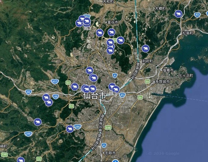仙台市内でも多数のクマ目撃情報が…（画像／宮城県ホームページより）