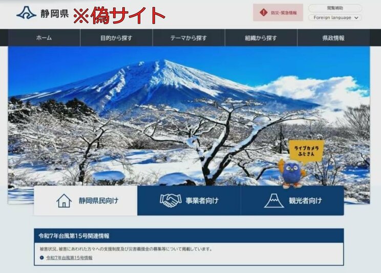 
4月3日に県が発表した公式ホームページに似た「偽」サイト

